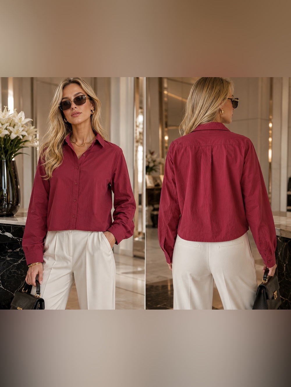 Nine West Jeans Women’s Barrel Sleeve Top S Cab Burgundy Cotton Shirt/Blouse